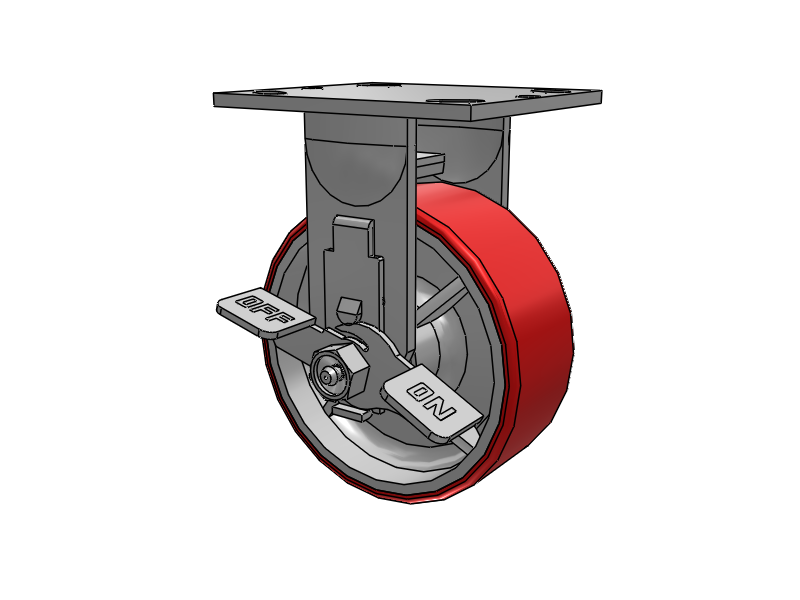 E-line Rigid Caster with 5 x 2 Mold-on Poly Wheel and Tread Lock Brake
