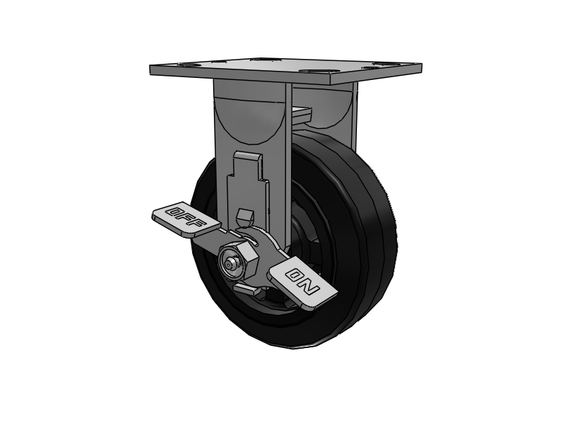E-line Rigid Caster with 5 x 2 Moldon Rubber Wheel and Tread Lock Brake