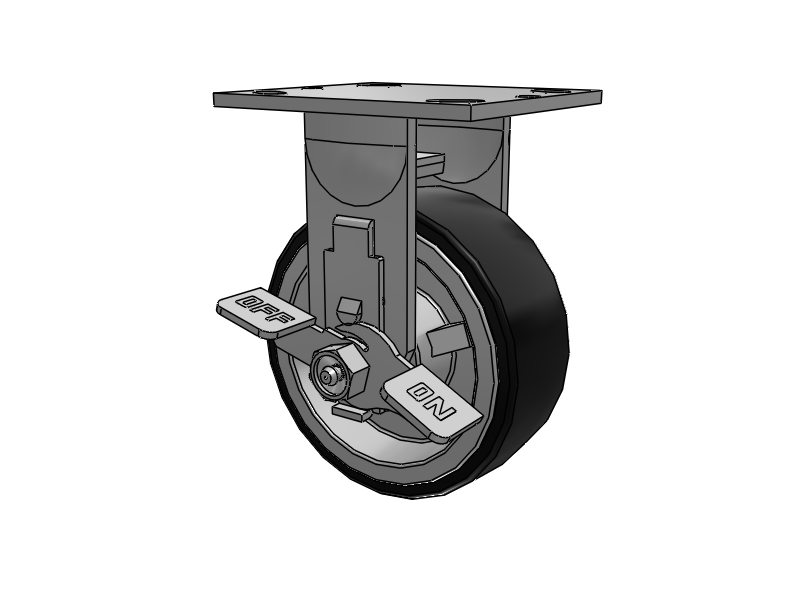 E-line Rigid Caster with 5 x 2 PolyKat Thermo-Urethane Wheel and Tread Lock Brake