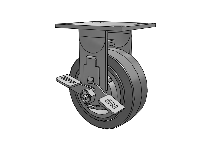 E-line Rigid Caster with 5 x 2 Thermo-Rubber (Flat) Wheel and Tread Lock Brake