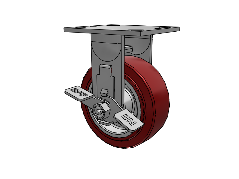 E-line Rigid Caster with 5 x 2 Thermo-Urethane (Maroon/Grey) Wheel and Tread Lock Brake