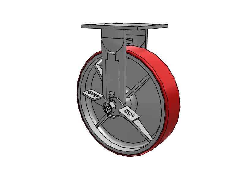 E-line Rigid Caster with 8 x 2 Mold-on Poly Wheel and Tread Lock Brake