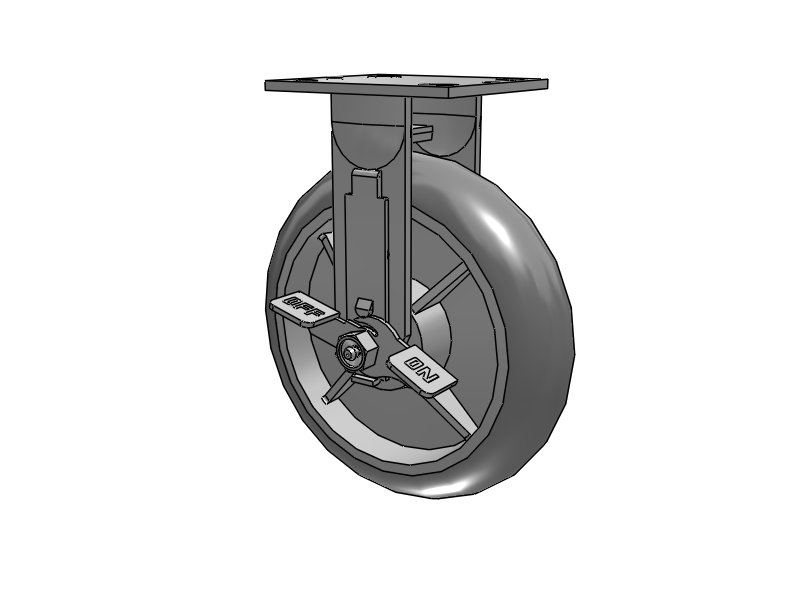 E-line Rigid Caster with 8 x 2 Thermo-Rubber (Donut) Wheel and Tread Lock Brake