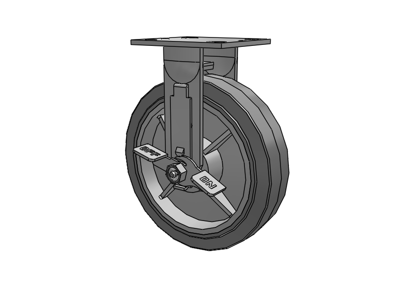 E-line Rigid Caster with 8 x 2 Thermo-Rubber (Flat) Wheel and Tread Lock Brake