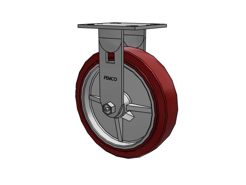 E-line Rigid Caster with 8 x 2 Thermo-Urethane (Maroon/Grey) Wheel