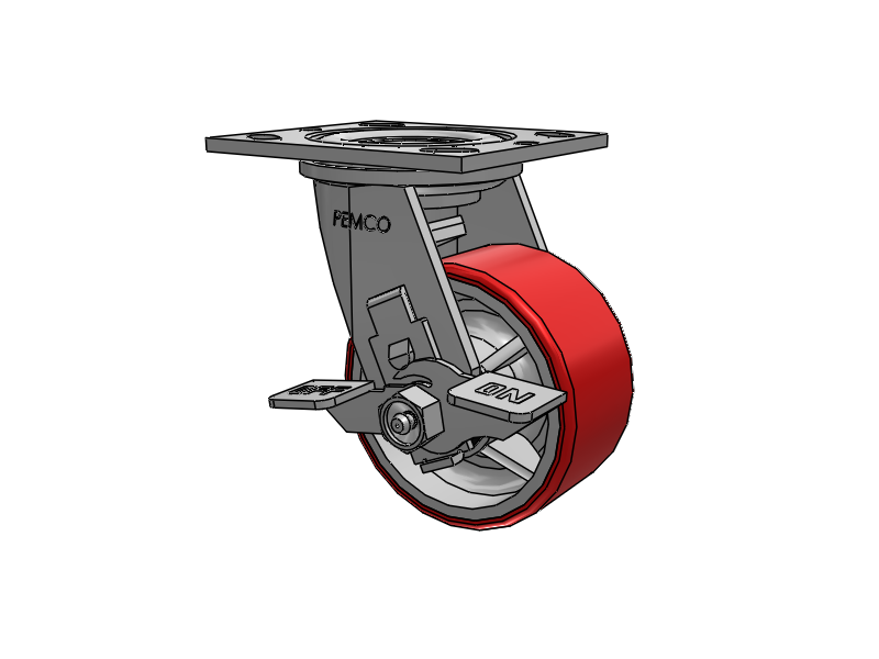 E-line Swivel Caster with 4 x 2 Mold-on Poly Wheel and Tread Lock Brake