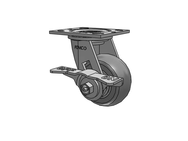 E-line Swivel Caster with 4 x 2 Thermo-Rubber (Donut) Wheel and 5-Inch Cam Brake