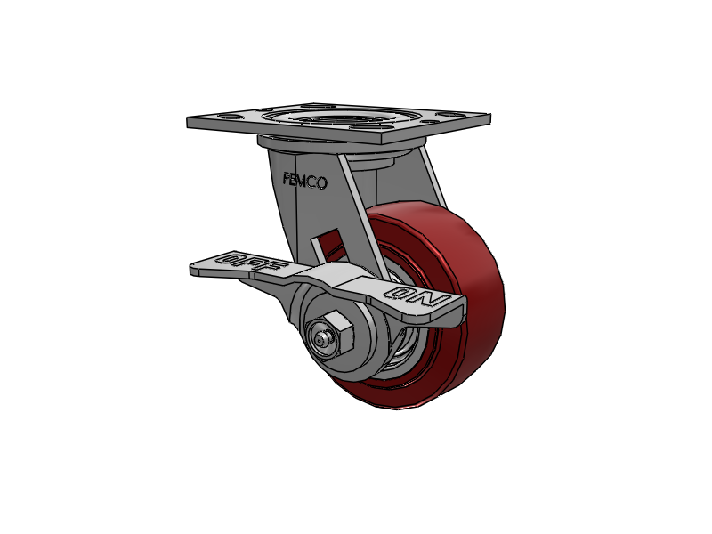 E-line Swivel Caster with 4 x 2 Thermo-Urethane (Maroon/Grey) Wheel and 5-Inch Cam Brake