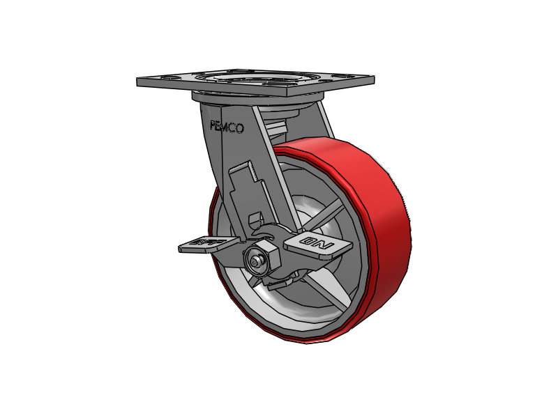 E-line Swivel Caster with 5 x 2 Mold-on Poly Wheel and Tread Lock Brake