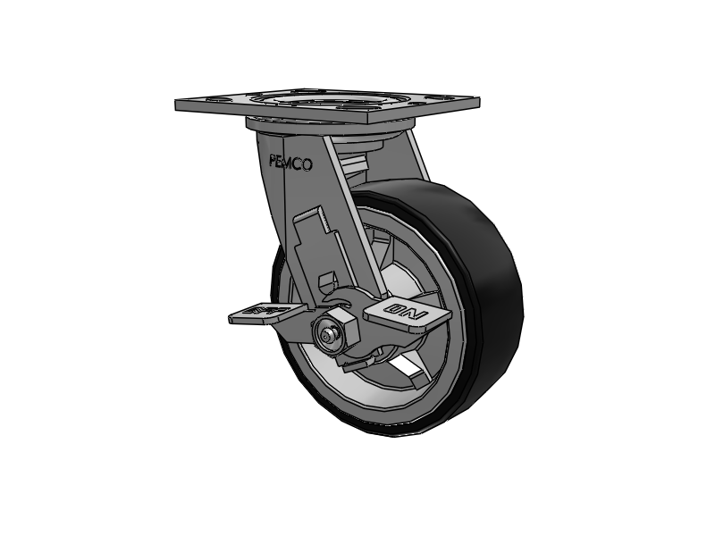 E-line Swivel Caster with 5 x 2 PolyKat Thermo-Urethane Wheel and Tread Lock Brake