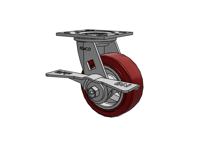 E-line Swivel Caster with 5 x 2 Thermo-Urethane (Maroon/Grey) Wheel and 7 in Cam Brake