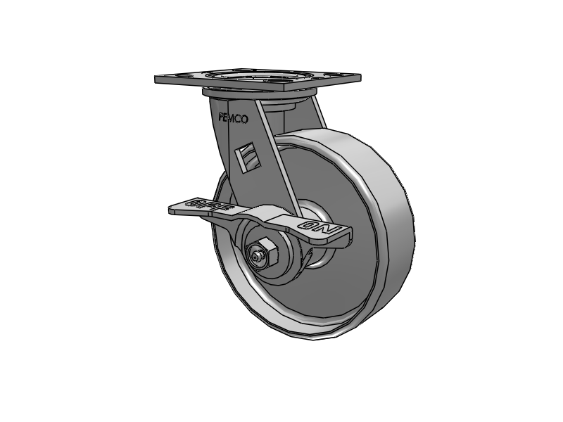 E-line Swivel Caster with 6 x 2 Cast Iron Wheel and 5-Inch Cam Brake
