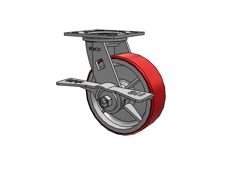 E-line Swivel Caster with 6 x 2 Mold-on Poly Wheel and 7 in Cam Brake