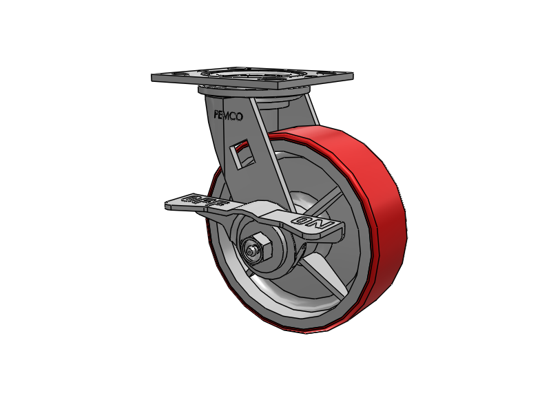 E-line Swivel Caster with 6 x 2 Mold-on Poly Wheel and 5-Inch Cam Brake