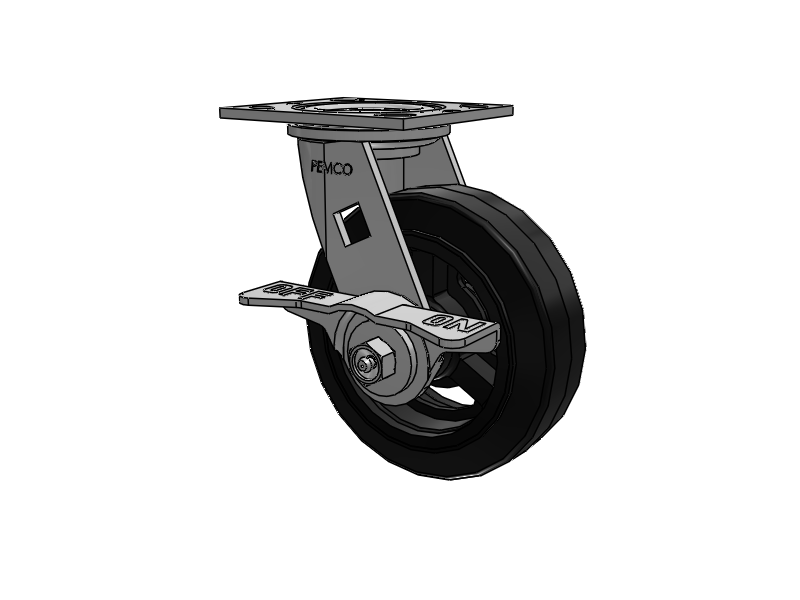 E-line Swivel Caster with 6 x 2 Moldon Rubber Wheel and 5-Inch Cam Brake
