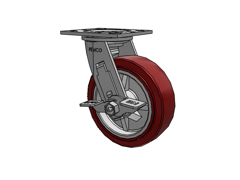 E-line Swivel Caster with 6 x 2 Thermo-Urethane (Maroon/Grey) Wheel and Tread Lock Brake