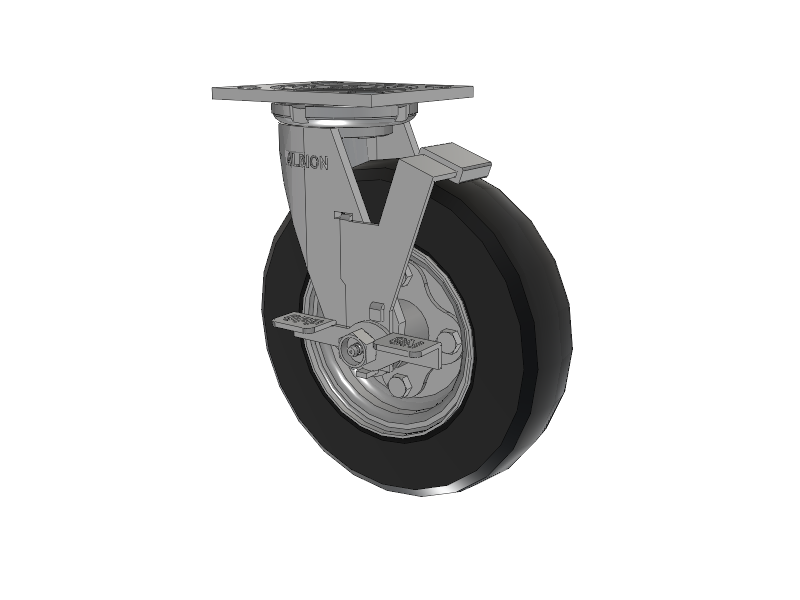 16 Series Top Plate Swivel Caster with 8 x 2 Black Tread on Zinc-plated Hub SZ - Semi-Pneumatic Monoprene (Black) Wheel and Face Brake
