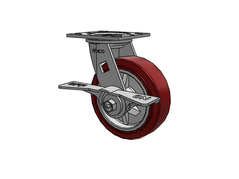 E-line Swivel Caster with 6 x 2 Thermo-Urethane (Maroon/Grey) Wheel and 7 in Cam Brake