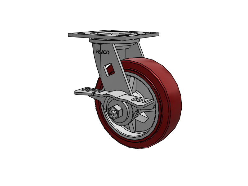 E-line Swivel Caster with 6 x 2 Thermo-Urethane (Maroon/Grey) Wheel and 5-Inch Cam Brake