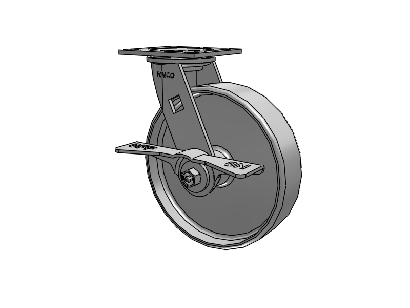 E-line Swivel Caster with 8 x 2 Cast Iron Wheel and 7 in Cam Brake