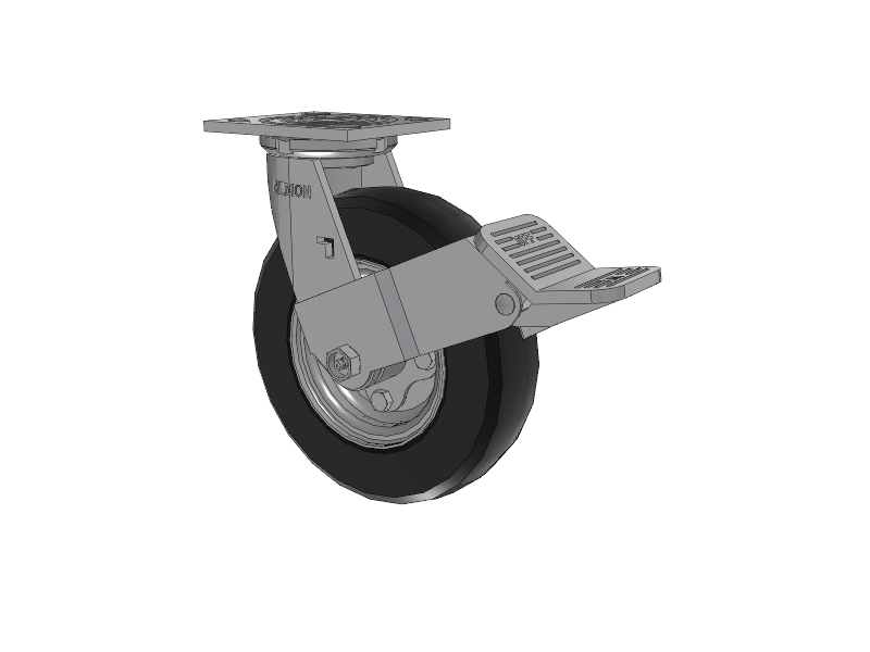16 Series Top Plate Swivel Caster with 8 x 2 Black Tread on Zinc-plated Hub SZ - Semi-Pneumatic Monoprene (Black) Wheel and Face Brake