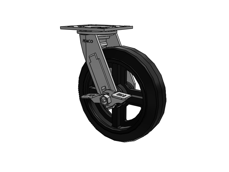 E-line Swivel Caster with 8 x 2 Moldon Rubber Wheel and Tread Lock Brake