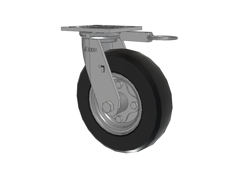 16 Series Top Plate Swivel Caster with 8 x 2 Black Tread on Zinc-plated Hub SZ - Semi-Pneumatic Monoprene (Black) Wheel