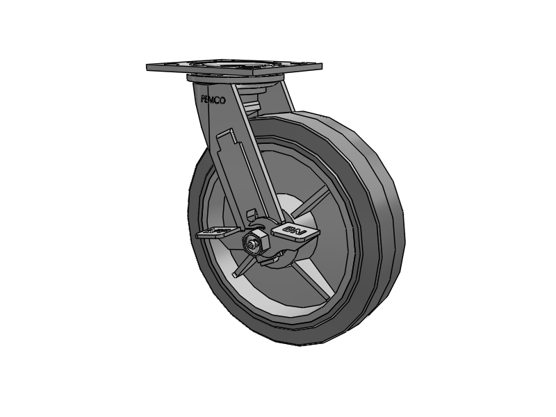 E-line Swivel Caster with 8 x 2 Thermo-Rubber (Flat) Wheel and Tread Lock Brake