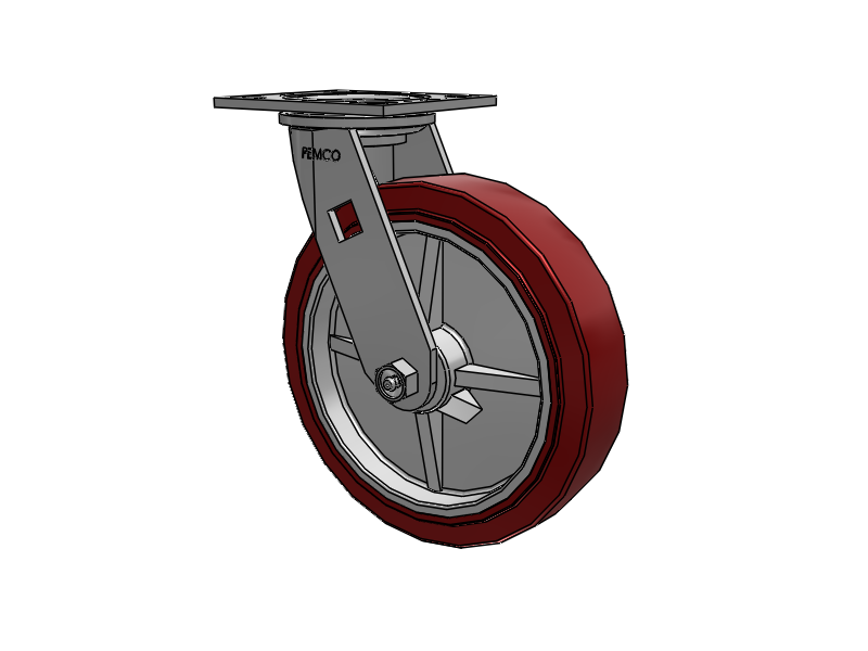 E-line Swivel Caster with 8 x 2 Thermo-Urethane (Maroon/Grey) Wheel