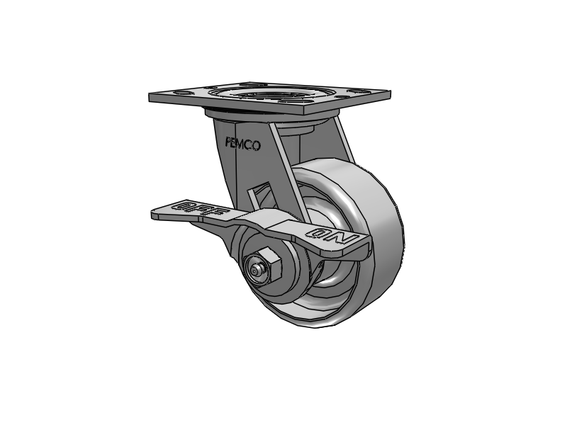 E-line Sealed Swivel Caster with 4 x 2 Cast Iron Wheel and 5-Inch Cam Brake
