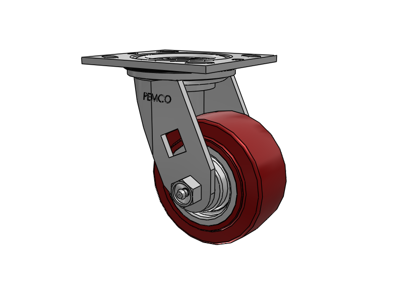 E-line Sealed Swivel Caster with 4 x 2 Thermo-Urethane (Maroon/Grey) Wheel