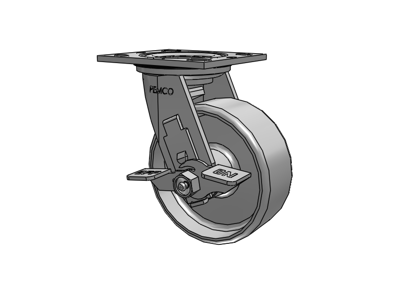 E-line Sealed Swivel Caster with 5 x 2 Cast Iron Wheel and Tread Lock Brake