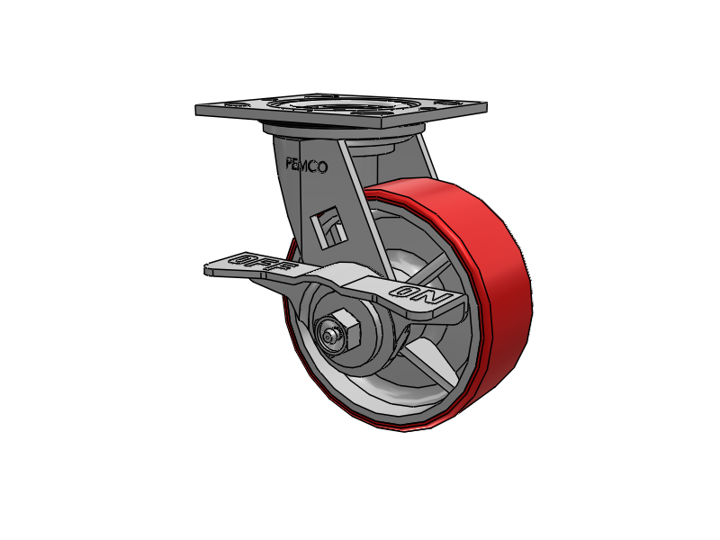E-line Sealed Swivel Caster with 5 x 2 Mold-on Poly Wheel and 5-Inch Cam Brake