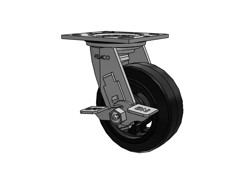 E-line Sealed Swivel Caster with 5 x 2 Moldon Rubber Wheel and Tread Lock Brake