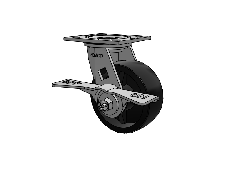 E-line Sealed Swivel Caster with 5 x 2 Polypropylene HD Wheel and 7 in Cam Brake