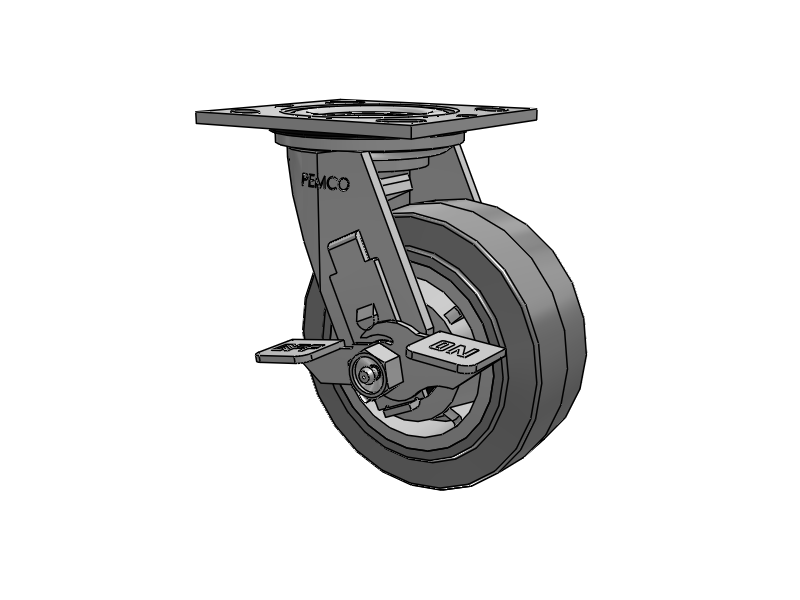 E-line Sealed Swivel Caster with 5 x 2 Thermo-Rubber (Flat) Wheel and Tread Lock Brake