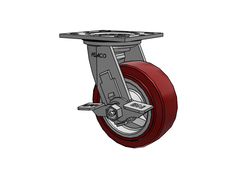 E-line Sealed Swivel Caster with 5 x 2 Thermo-Urethane (Maroon/Grey) Wheel and Tread Lock Brake