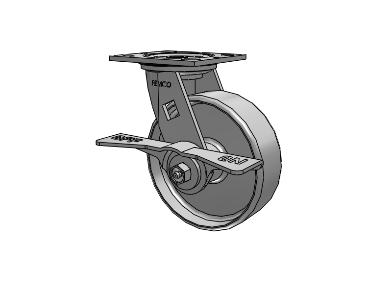 E-line Sealed Swivel Caster with 6 x 2 Cast Iron Wheel and 7 in Cam Brake