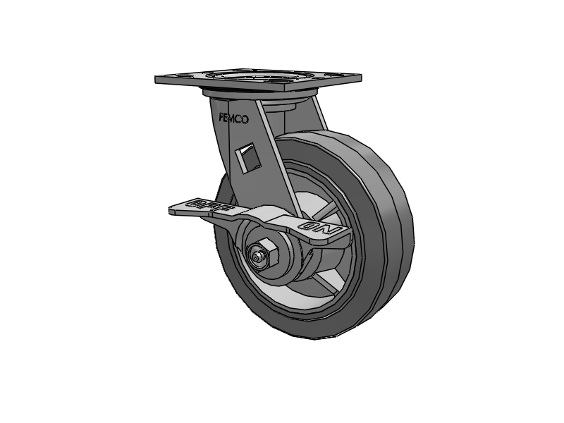 E-line Sealed Swivel Caster with 6 x 2 Thermo-Rubber (Flat) Wheel and 5-Inch Cam Brake