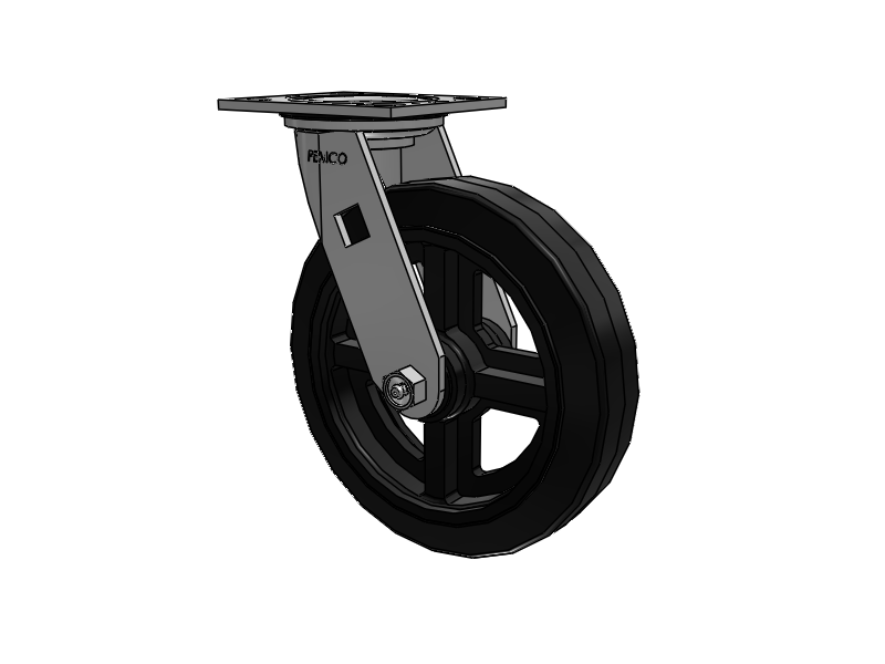 E-line Sealed Swivel Caster with 8 x 2 Moldon Rubber Wheel