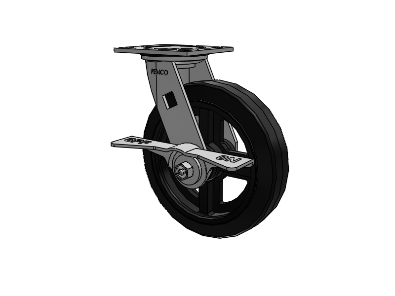 E-line Sealed Swivel Caster with 8 x 2 Moldon Rubber Wheel and 7 in Cam Brake