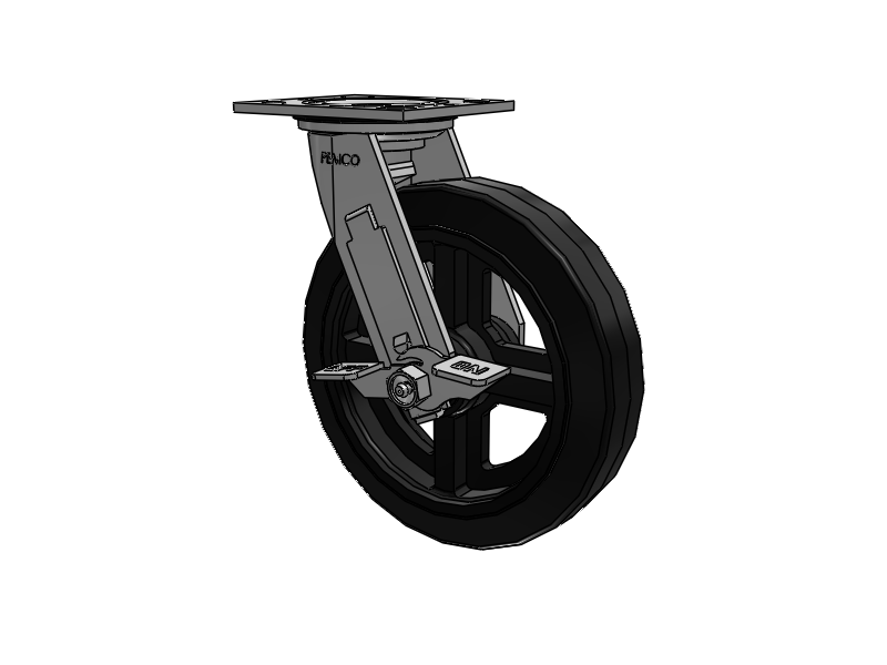 E-line Sealed Swivel Caster with 8 x 2 Moldon Rubber Wheel and Tread Lock Brake