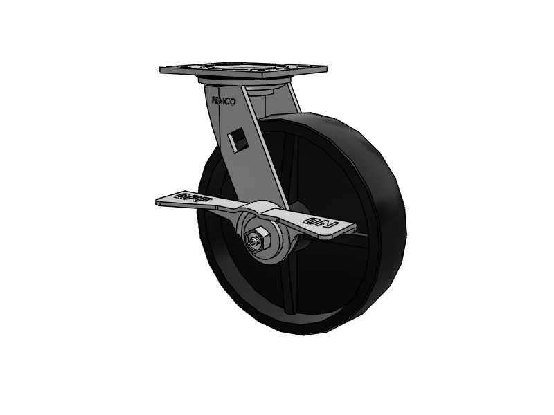 E-line Sealed Swivel Caster with 8 x 2 Polypropylene HD Wheel and 7 in Cam Brake