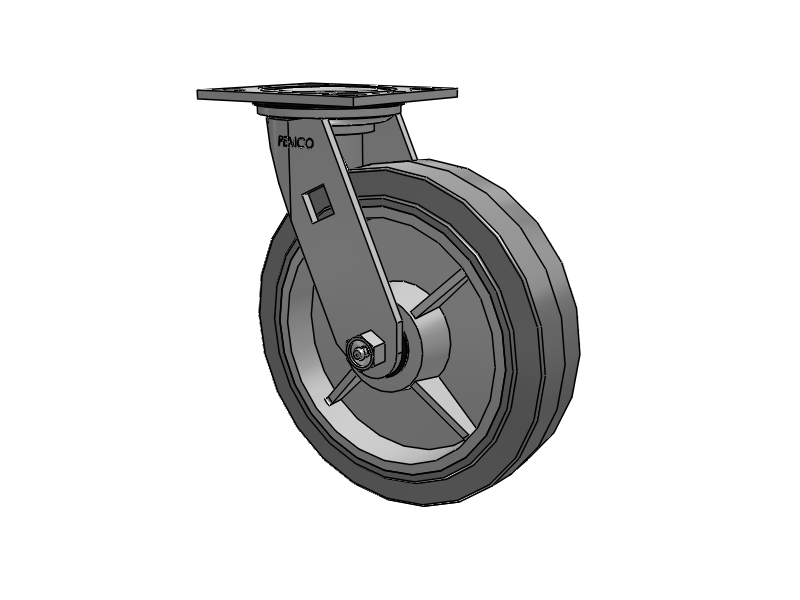 E-line Sealed Swivel Caster with 8 x 2 Thermo-Rubber (Flat) Wheel