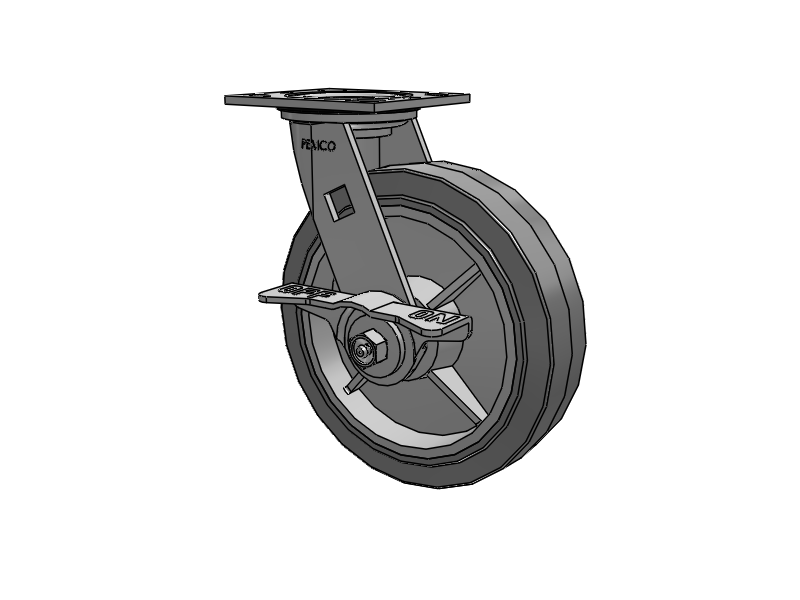 E-line Sealed Swivel Caster with 8 x 2 Thermo-Rubber (Flat) Wheel and 5-Inch Cam Brake