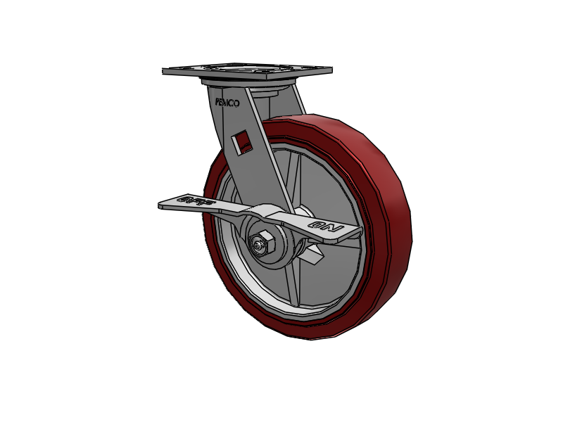 E-line Sealed Swivel Caster with 8 x 2 Thermo-Urethane (Maroon/Grey) Wheel and 7 in Cam Brake