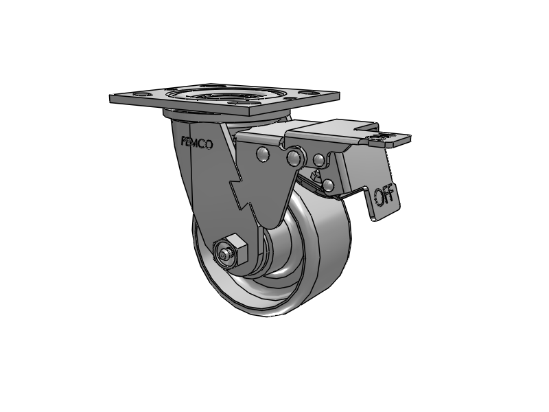E-line Swivel Caster with 4 x 2 Cast Iron Wheel and Total Lock Brake