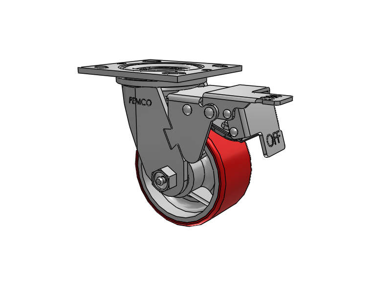 E-line Swivel Caster with 4 x 2 Mold-on Poly Wheel and Total Lock Brake