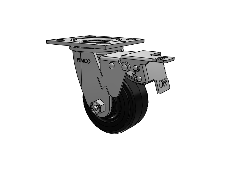 E-line Swivel Caster with 4 x 2 Moldon Rubber Wheel and Total Lock Brake