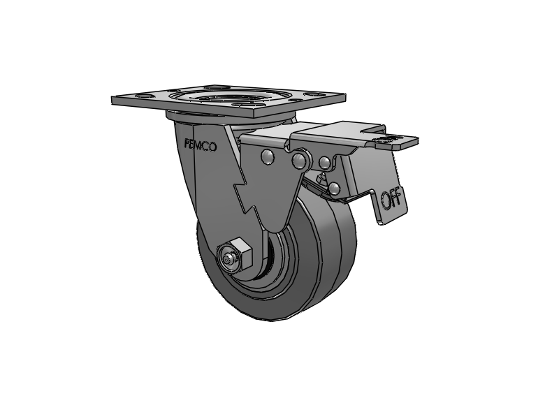 E-line Swivel Caster with 4 x 2 Thermo-Rubber (Flat) Wheel and Total Lock Brake